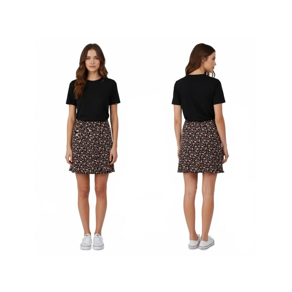 Free People Black and Pink A-Line Mini Skirt